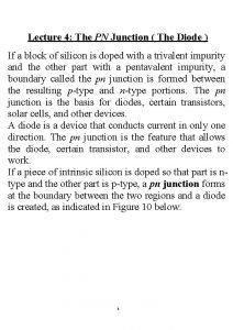 Lecture 4 The PN Junction The Diode If