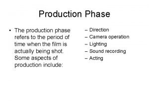 Production Phase The production phase refers to the