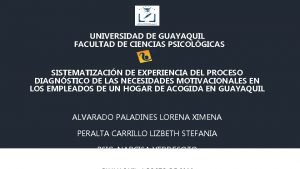 UNIVERSIDAD DE GUAYAQUIL FACULTAD DE CIENCIAS PSICOLGICAS SISTEMATIZACIN