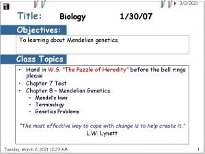 322021 Title Biology 13007 Objectives To learning about