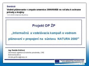 Seminr Vodn plnovanie v zmysle smernice 200060ES vo