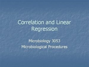Correlation and Linear Regression Microbiology 3053 Microbiological Procedures