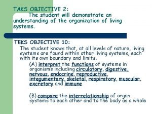 TAKS OBJECTIVE 2 The student will demonstrate an