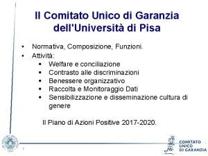 Il Comitato Unico di Garanzia dellUniversit di Pisa