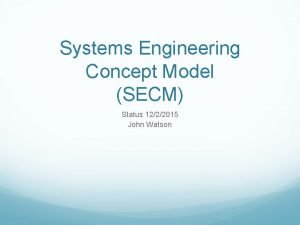 Systems Engineering Concept Model SECM Status 1222015 John