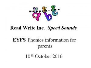 Read Write Inc Speed Sounds EYFS Phonics information