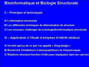 Bioinformatique et Biologie Structurale I Principes et techniques