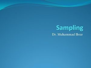 Sampling Dr Muhammad Ibrar Introduction In the language