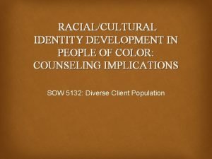 RACIALCULTURAL IDENTITY DEVELOPMENT IN PEOPLE OF COLOR COUNSELING