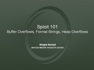 Sploit 101 Buffer Overflows Format Strings Heap Overflows