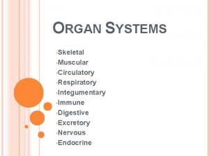 ORGAN SYSTEMS Skeletal Muscular Circulatory Respiratory Integumentary Immune