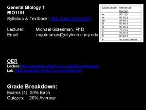 General Biology 1 BIO 1101 Syllabus Textbook http