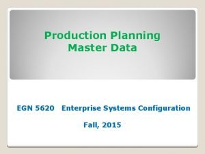 Production Planning Master Data EGN 5620 Enterprise Systems