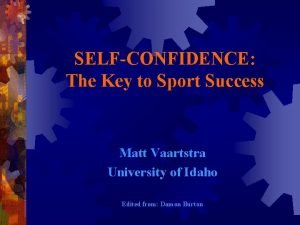 SELFCONFIDENCE The Key to Sport Success Matt Vaartstra