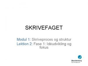 SKRIVEFAGET Modul 1 Skriveproces og struktur Lektion 2