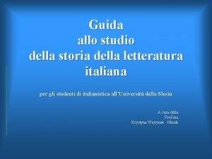 Guida allo studio della storia della letteratura italiana