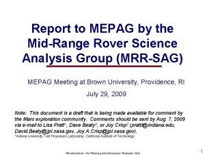 Report to MEPAG by the MidRange Rover Science