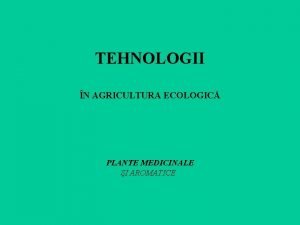 TEHNOLOGII N AGRICULTURA ECOLOGIC PLANTE MEDICINALE I AROMATICE