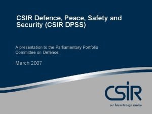 CSIR Defence Peace Safety and Security CSIR DPSS