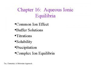 Chapter 16 Aqueous Ionic Equilibria Common Ion Effect