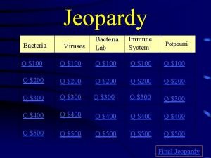 Jeopardy Bacteria Viruses Bacteria Lab Immune System Potpourri