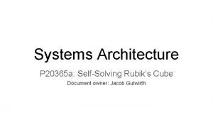 Systems Architecture P 20365 a SelfSolving Rubiks Cube
