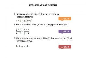 PERSAMAAN GARIS LURUS 1 Garis melalui titik a