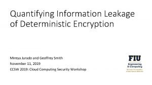 Quantifying Information Leakage of Deterministic Encryption Mireya Jurado