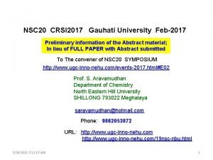 NSC 20 CRSI 2017 Gauhati University Feb2017 Preliminary