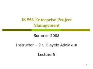 IS 556 Enterprise Project Management Summer 2008 Instructor