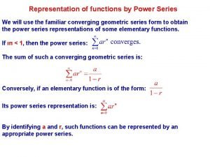 Representations of functions as power series