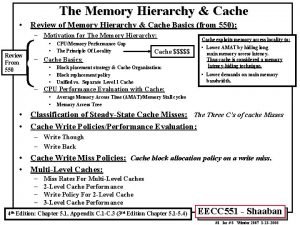 The Memory Hierarchy Cache Review of Memory Hierarchy