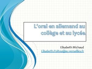 Loral en allemand au collge et au lyce