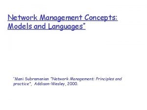 Network Management Concepts Models and Languages Mani Subramanian