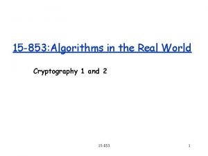 15 853 Algorithms in the Real World Cryptography