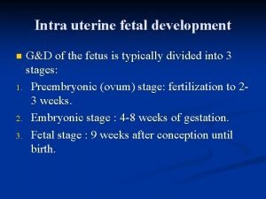 Intra uterine fetal development GD of the fetus