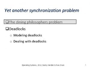 Yet another synchronization problem q The dining philosophers