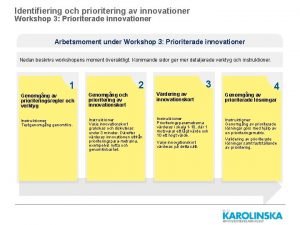 Identifiering och prioritering av innovationer Workshop 3 Prioriterade
