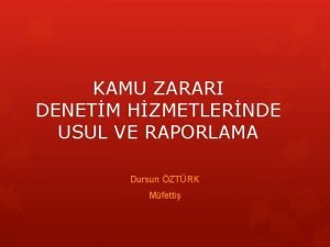 KAMU ZARARI DENETM HZMETLERNDE USUL VE RAPORLAMA Dursun