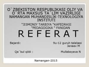 O'zbekistonda uzluksiz ta'lim tizimi referat