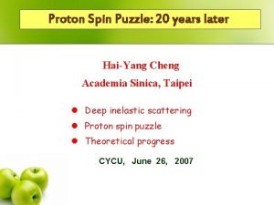 Proton Spin Puzzle 20 years later HaiYang Cheng