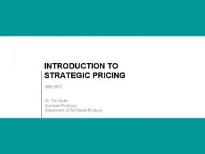 INTRODUCTION TO STRATEGIC PRICING BBE 3503 Dr Tim