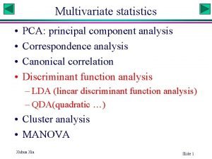 Multivariate statistics PCA principal component analysis Correspondence analysis