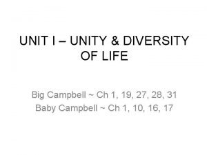 UNIT I UNITY DIVERSITY OF LIFE Big Campbell