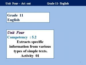 Unit Four Act out Grade 11 English Grade