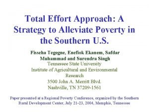 Total Effort Approach A Strategy to Alleviate Poverty