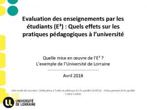 Evaluation des enseignements par les tudiants E Quels