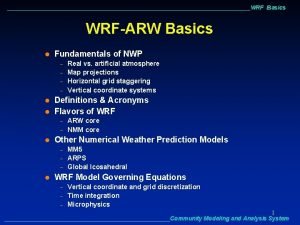 WRF Basics WRFARW Basics l Fundamentals of NWP