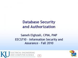 Database Security and Authorization Sameh Elghzali CPIM PMP