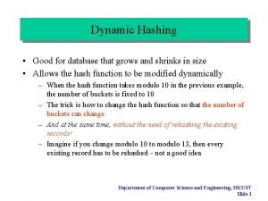 Dynamic Hashing Good for database that grows and
